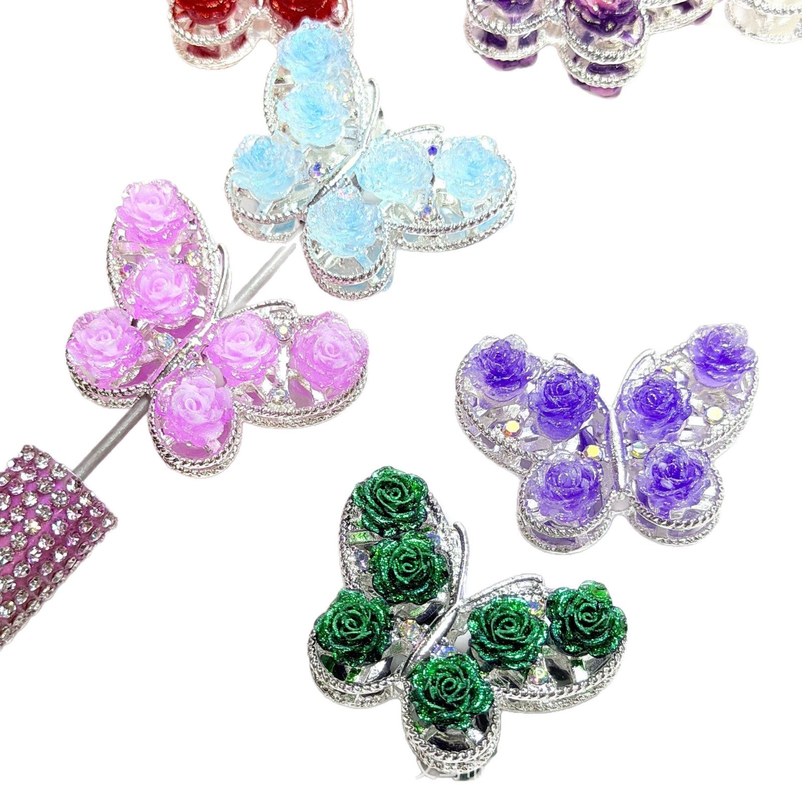 Wholesale 10pcs Colored alloy butterfly rose straight hole beads