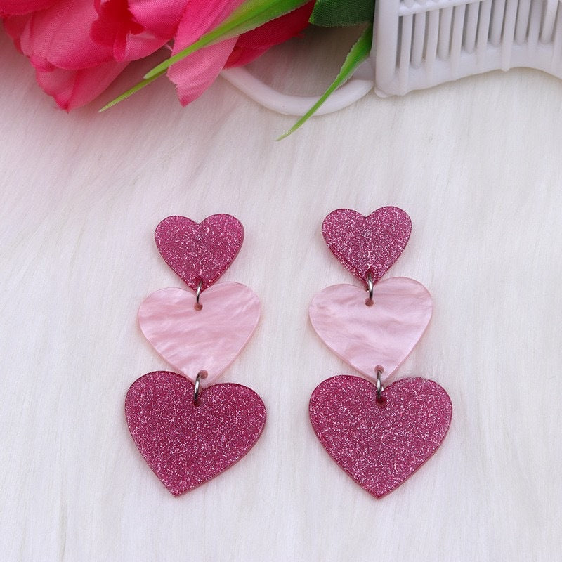 Wholesale 10pcs Sweet Style Valentine's Day Heart Love Glitter Earrings Acrylic Color Love Heart Earrings
