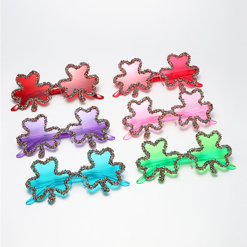 Wholesale Diamond Clover One-Piece Frameless Colorful Candy Colored Glasses