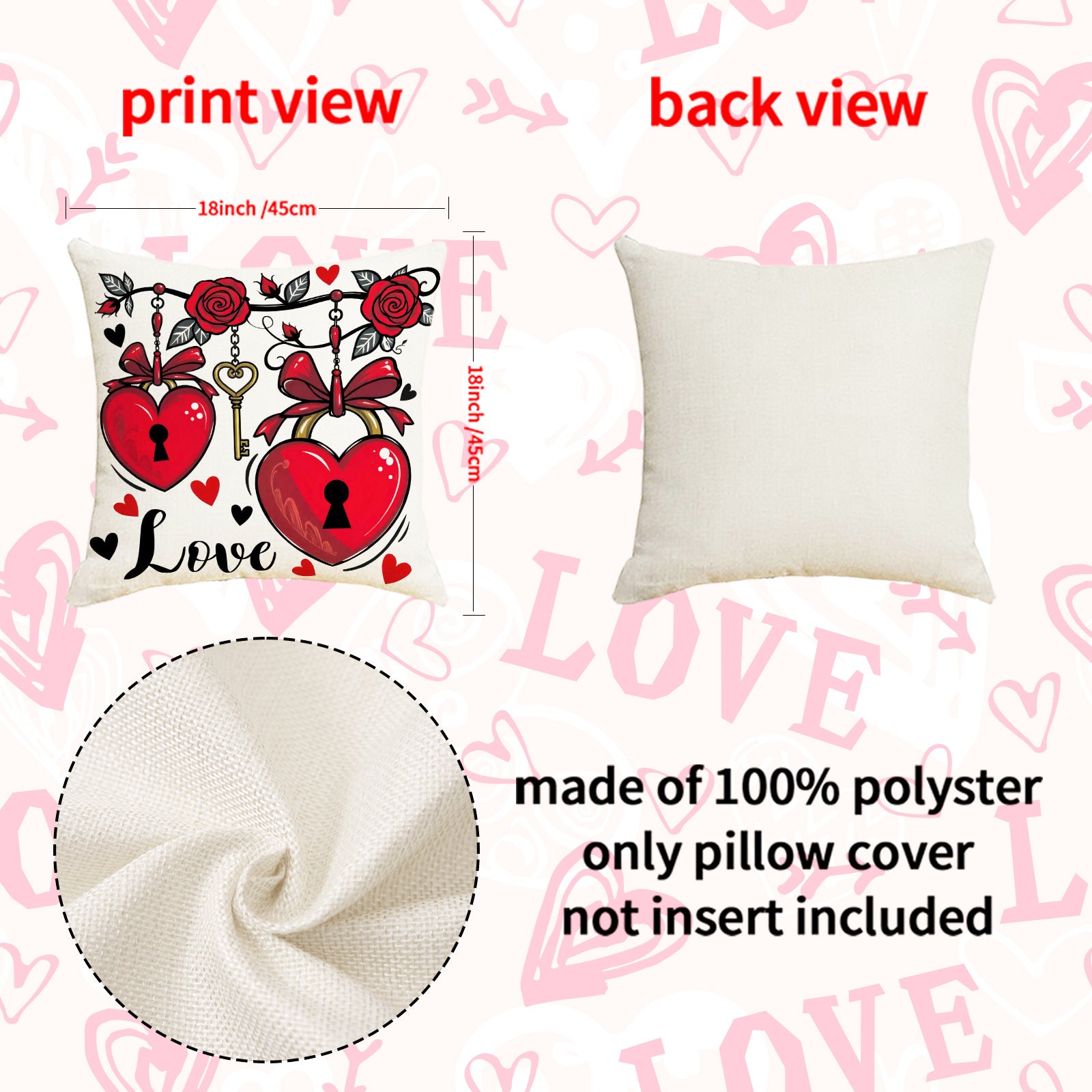 Wholesale Valentine' s Day Set Pillowcase  Imitation linen Heart Bedside Cushion