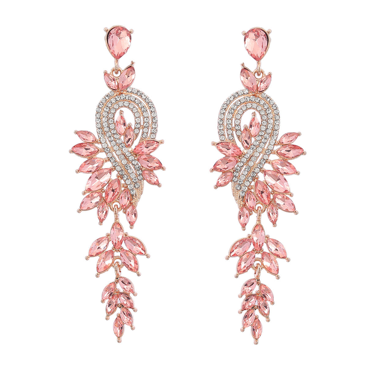 Wholesale Geometric tree leaf colored diamond earrings with inlaid rhinestones