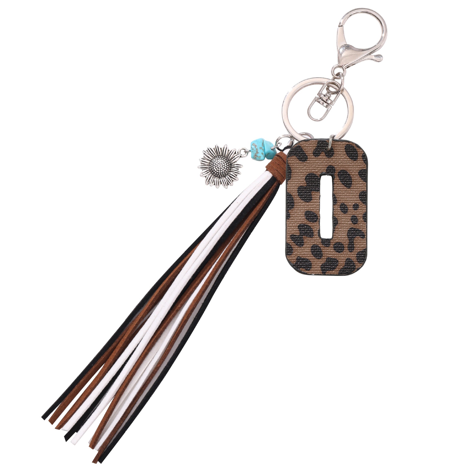 Wholesale Western Cowboy Style Leopard Oil Edge Leather Letter Tassel Keychains