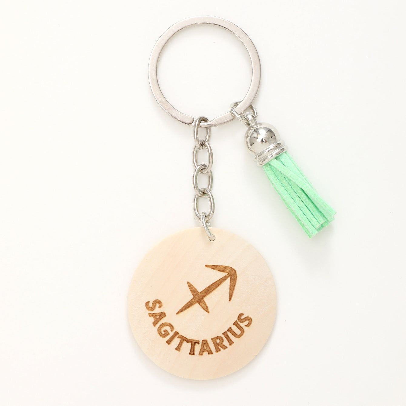 Wholesale Simple Style Wooden Round Twelve Constellation Letter Pattern Tassel Keychain