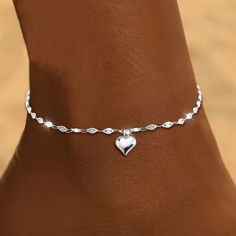 Wholesale Heart Pendant Necklace And Bracelet Set Chic Silver Tone Water Wave Chain Jewelry For Women Gift