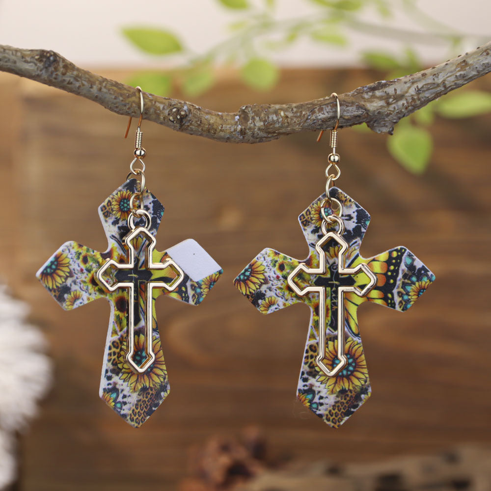 Wholesale Western-style double cross earrings