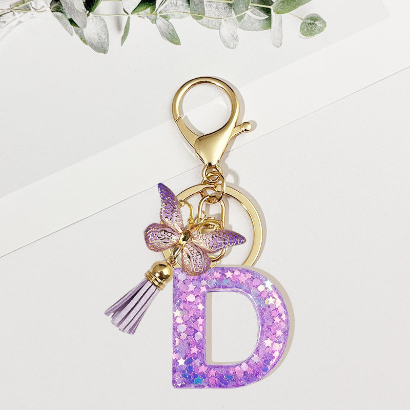 Wholesale Pink sequined butterfly 26 letter Sequin Keychain