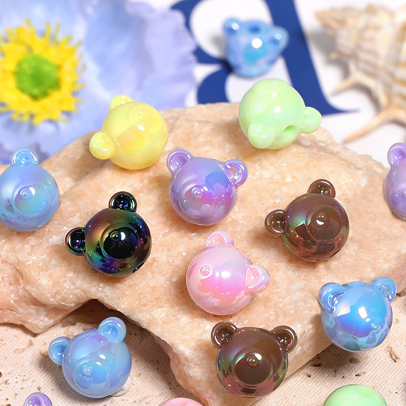 Wholesale 100pcs Acrylic Cute Cartoon Bear Head Beaded DIY Loose Beads