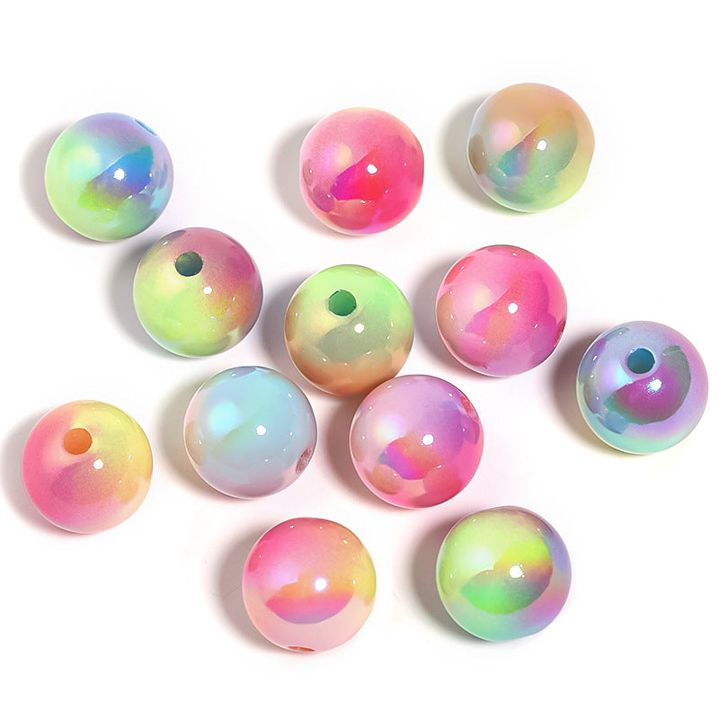 Wholesale 50pcs 16mm Acrylic Straight Hole Beads UV Color Plating Cream Diy Beads