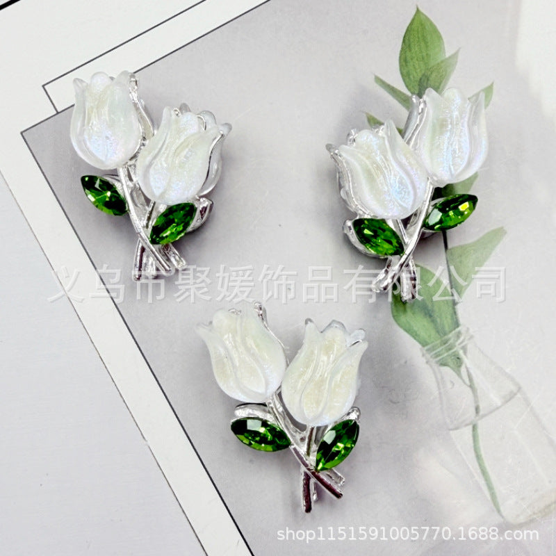 Wholesale 20pcs double-sided tulip flower color plated diamond four hole beads