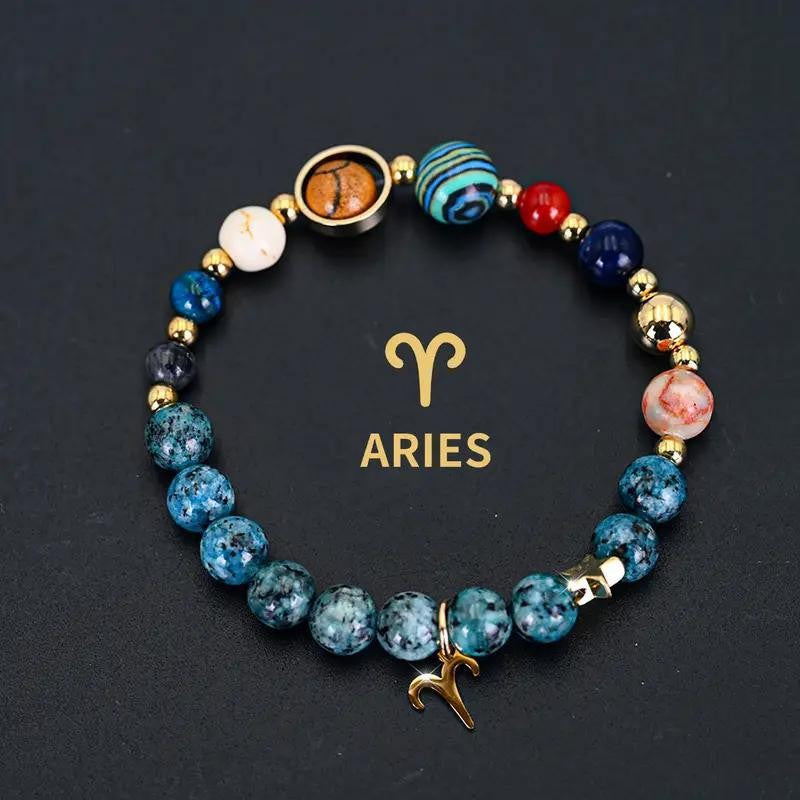 Wholesale eight planets and twelve zodiac signs bracelet blue black spot stone bracelet