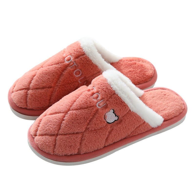 Wholesale Plush Winter Indoor Home Fur Couple Non-slip Warm Cute Slippers