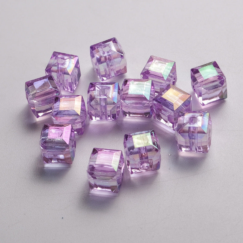 Wholesale 50pcs 8mm multi-faceted acrylic high-transparency square beads colorful three-dimensional loose beads