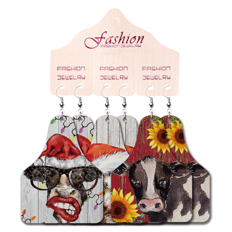 Wholesale 2 Sets Christmas PU Leather Elk Cowboy Santa Claus Earrings