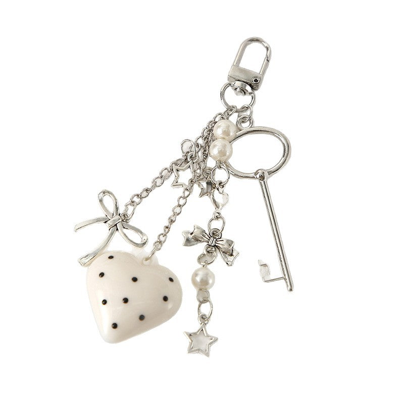 Wholesale Cute Key Pearl Bow Colorful Love Metal Keychain