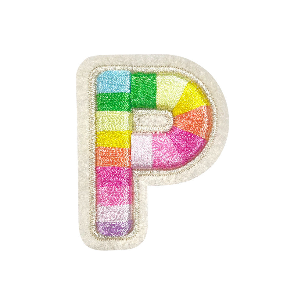 Wholesale Rainbow 3D Embroidered 26 Alphabet Letter Patches Self Adhesive DIY Fashion Accessory For Shoes Hats