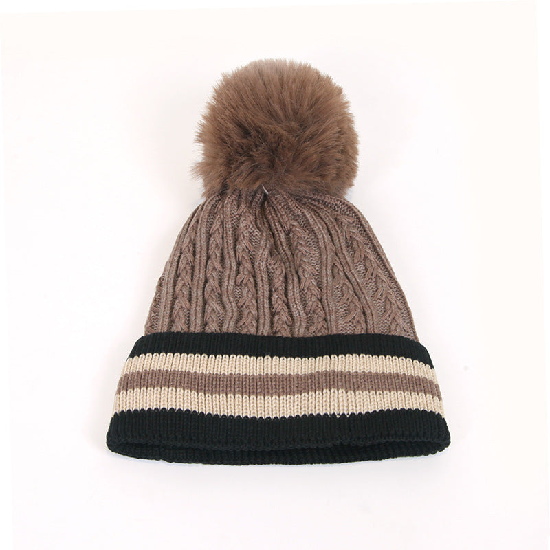 Wholesale Wool Ball Knitted Hat Solid Color Striped Edge Wool Hat