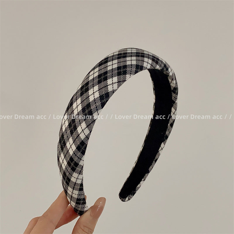 Wholesale Rhinestone Letter Black Grey Houndstooth Sponge Headband