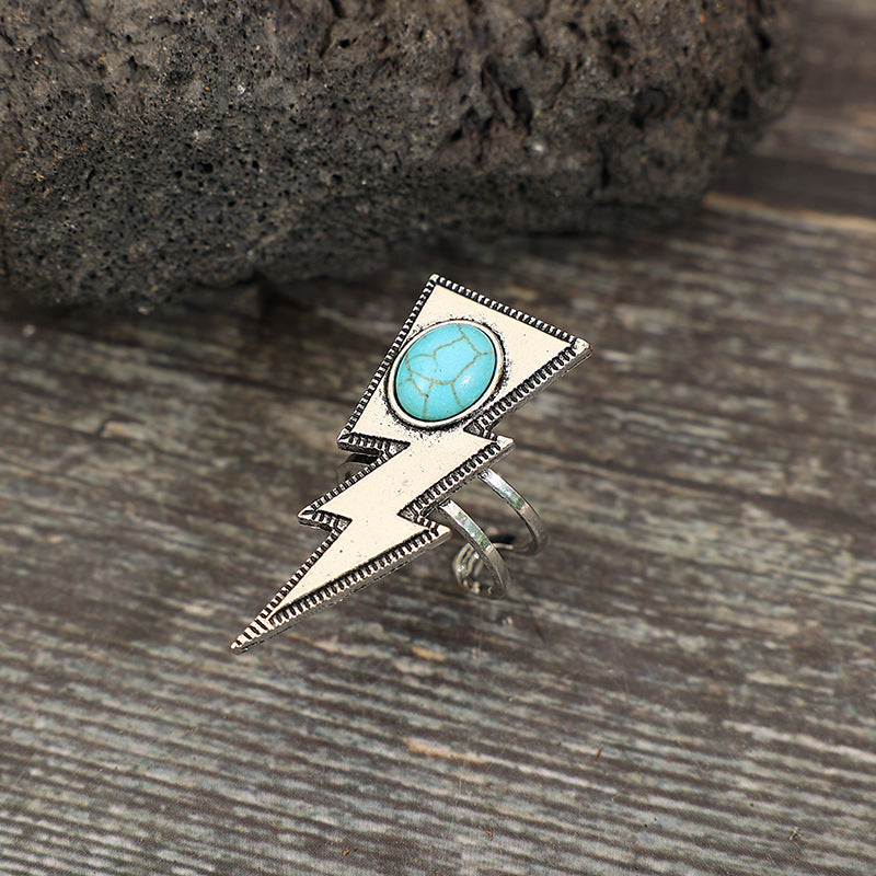 Wholesale Western retro creative lightning turquoise personality ring