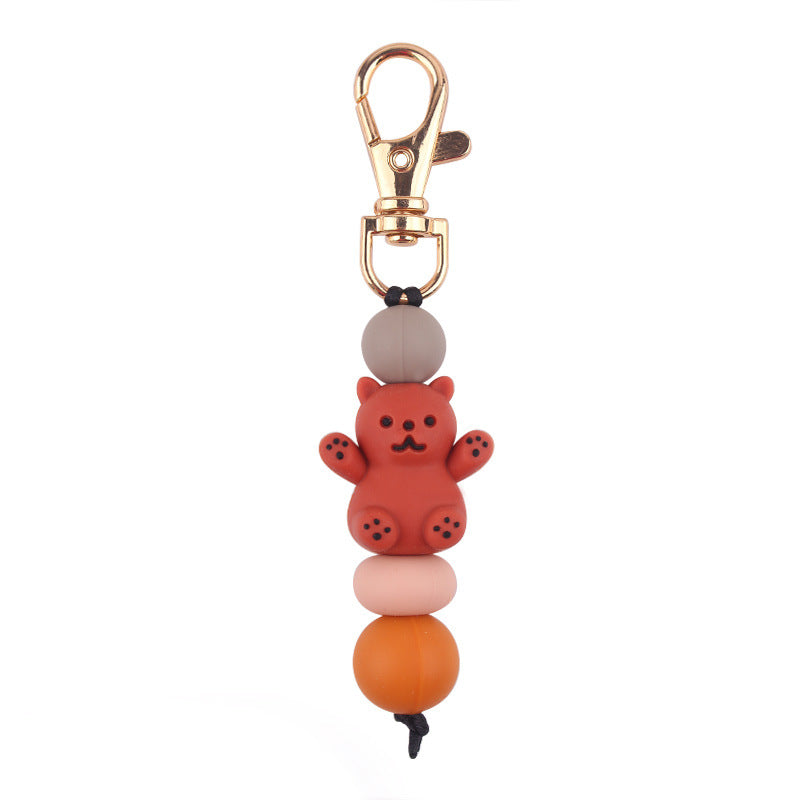 Wholesale Cartoon 3D Bear Silicone Beaded Keychain