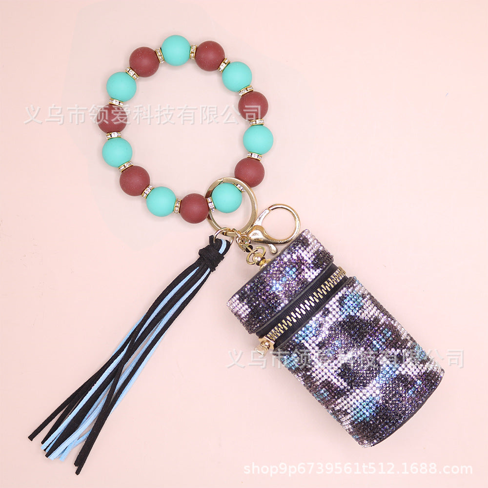Wholesale New Lipstick Bag Silicone Wrist Bracelet Diamond Ring Beaded Pendant Keychain