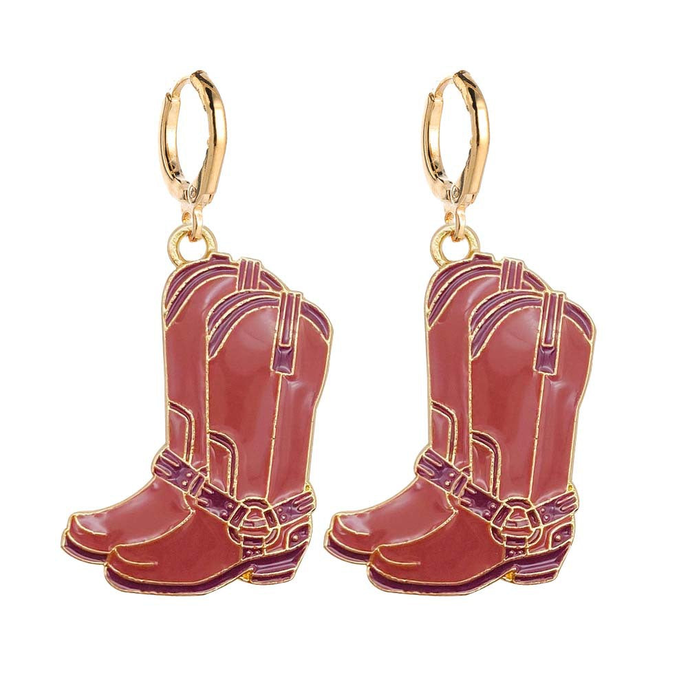 Wholesale Vintage Bull Head Pink Hat Cowboy Boots Earrings