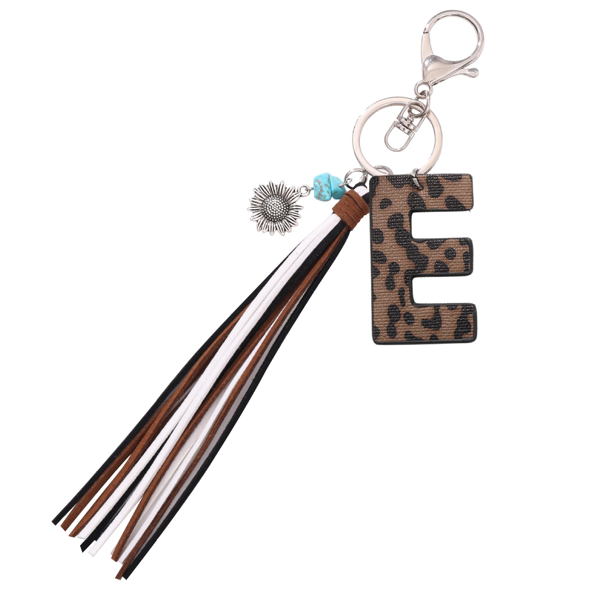 Wholesale Western Cowboy Style Leopard Oil Edge Leather Letter Tassel Keychains