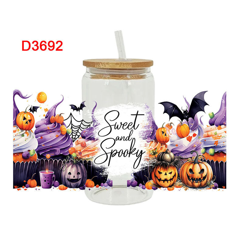 Wholesale Pumpkin Ghost Bat Halloween  16oz Cup UV DTF Wraps