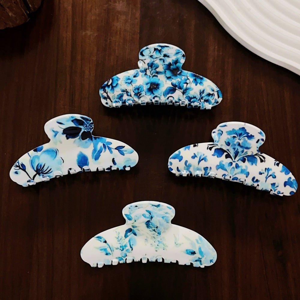 Wholesale Blue and white porcelain pattern hairpin shark clip headdress