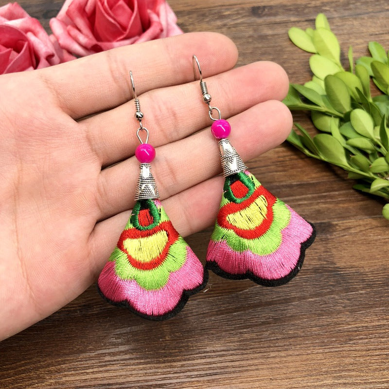 Wholesale Embroidery Flower Fabric Earrings