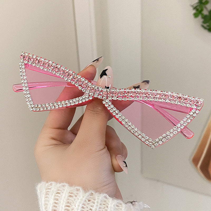 Wholesale Full Diamond Bow Colored Small Frame Birthday Letter Sunglasses