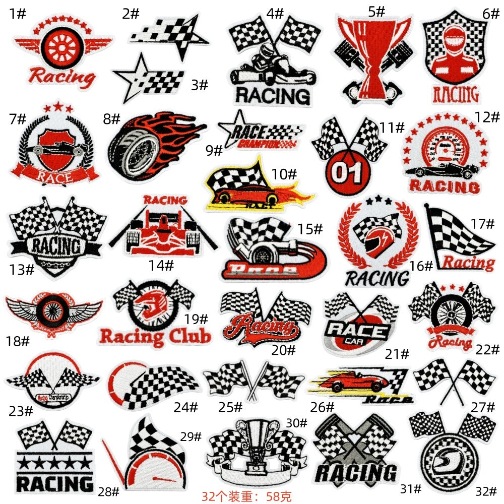 Wholesale Motorcycle Racing Cartoon Embroidered Patches Black White Graffiti Theme Party Bag Decoration