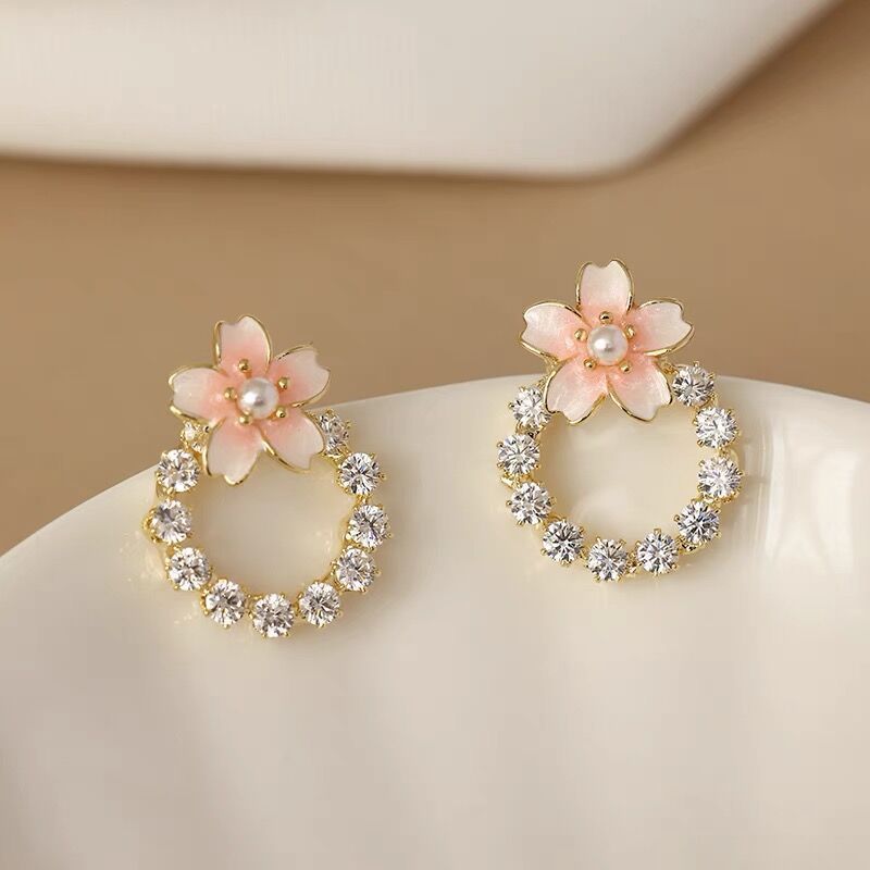 Wholesale S925 silver needle leaf rose small fresh flower earrings