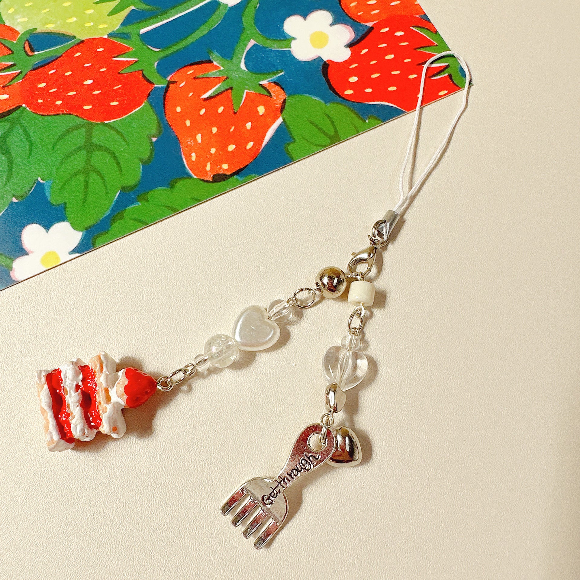 Wholesale Strawberry cake bead cute keychain