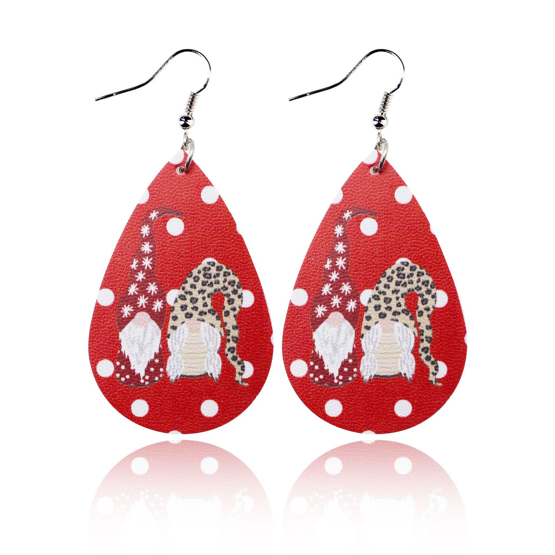 Wholesale Valentine's Day Love Romantic Polka Dot Stripe Printed Water Drop Leather Earrings