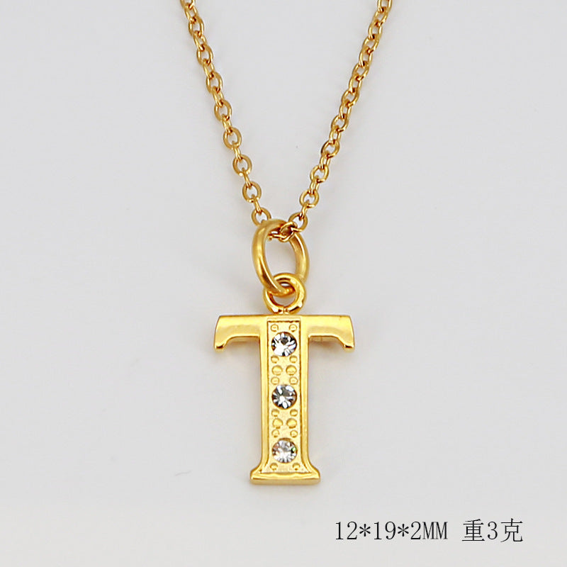 Wholesale Titanium Steel Diamond Letter Necklace Clavicle Chain