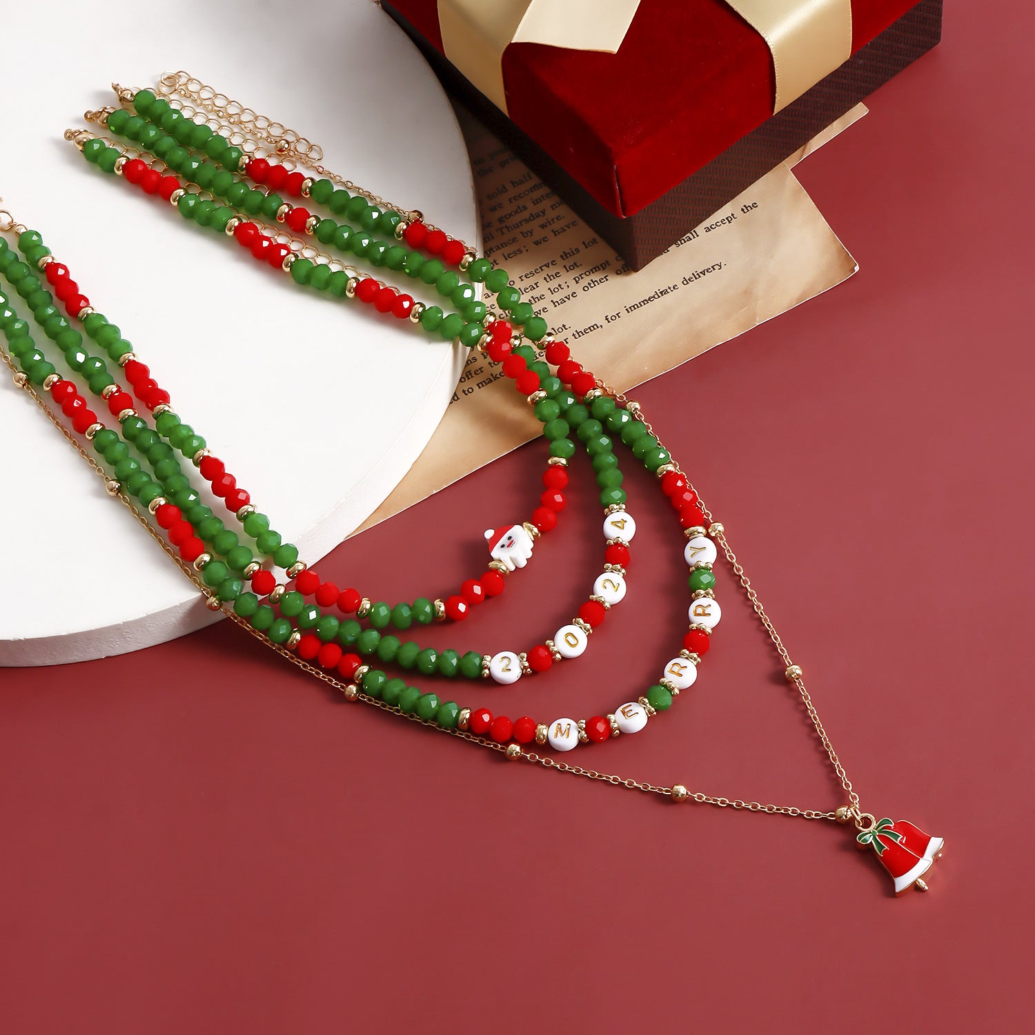 Wholesale Christmas Snowman Elk Imitation Crystal Necklace Set Sweater Chain