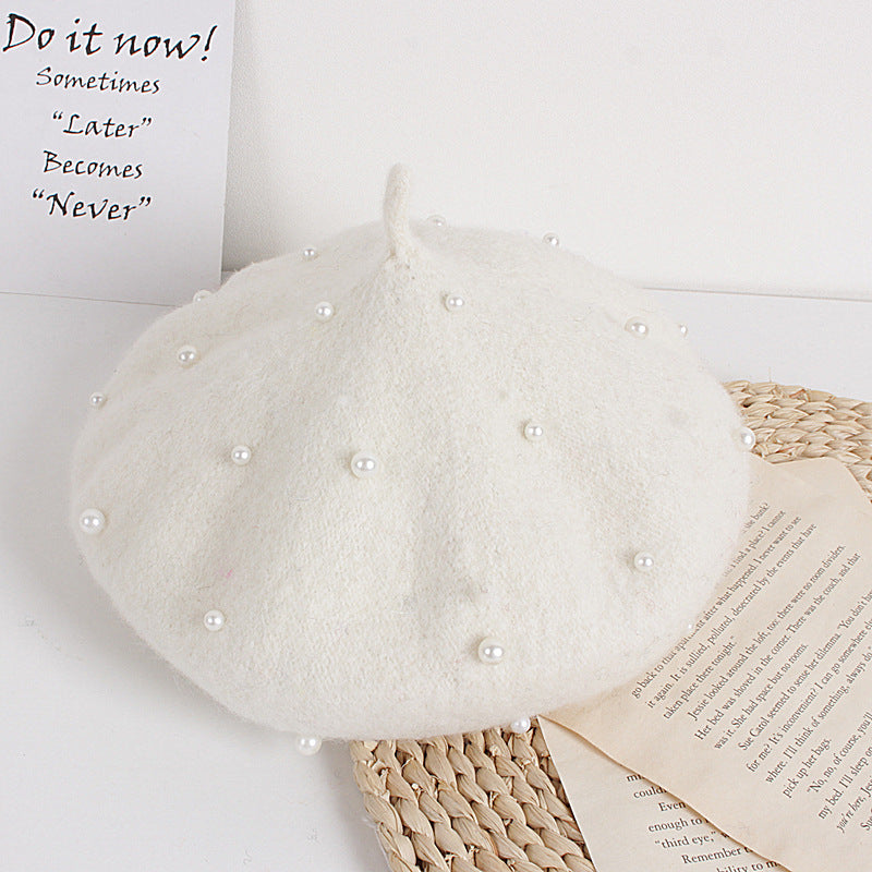 Wholesale Autumn and Winter Pearl Children's Beret Pearl Hat