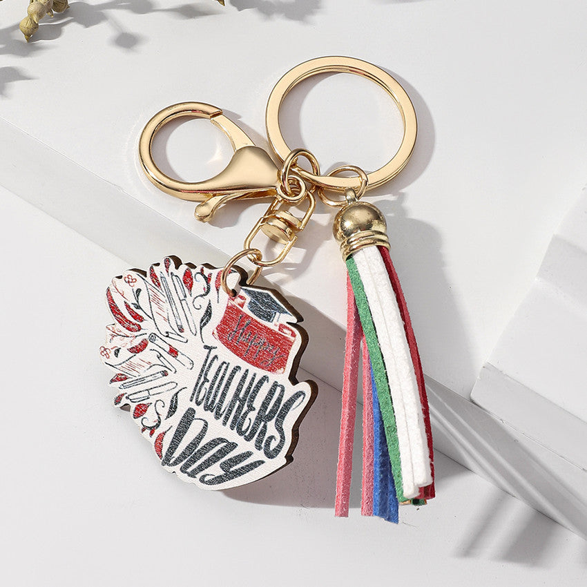 Wholesale Graduation Season Rainbow Wooden Brand Tassel Keychain