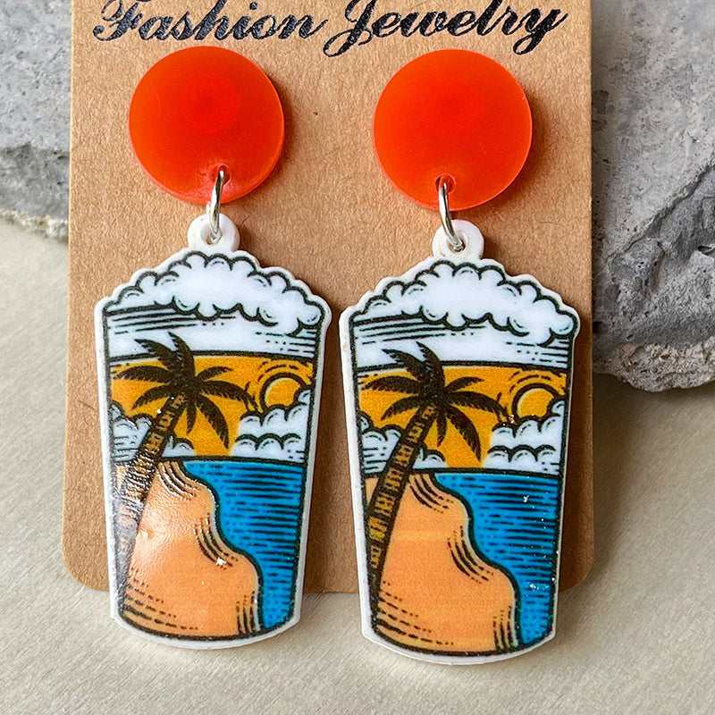 Wholesale seaside beer sunglasses sunrise sunset acrylic earrings