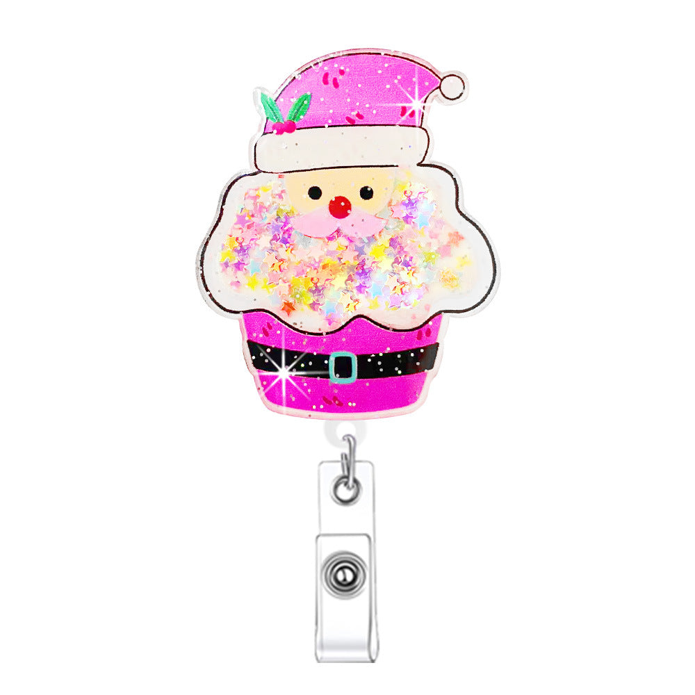 Wholesale Christmas Acrylic Santa Claus Gingerbread Man Christmas Tree Emblem Scroll Retractable Keychain