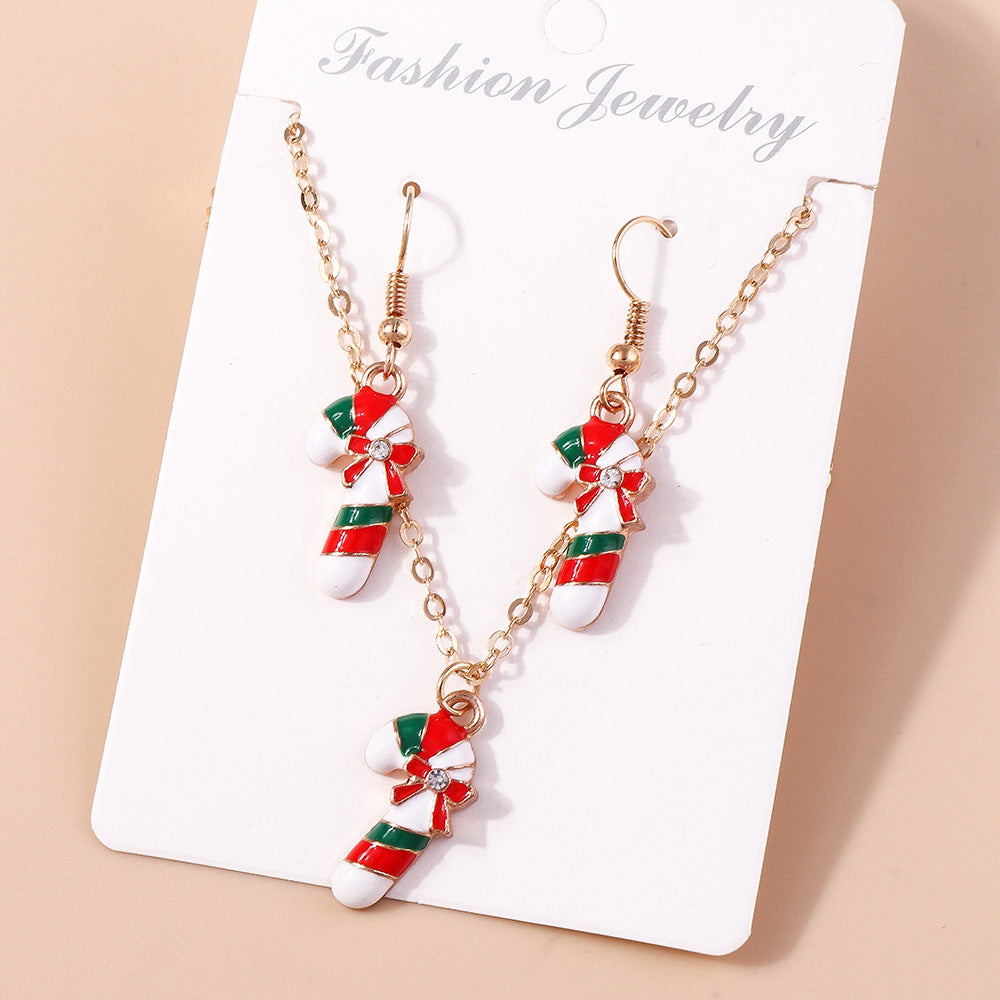 Wholesale Christmas Elk Cane Christmas Tree Snowman  Alloy Necklaces Set