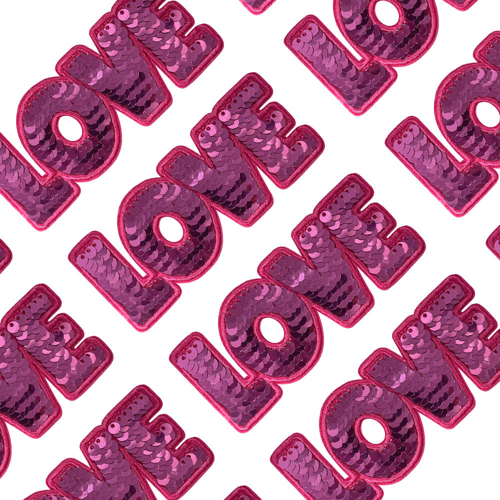 Wholesale LOVE Letter Sequin Embroidered Patch Pink Sparkle Iron On DIY Clothing Accessory