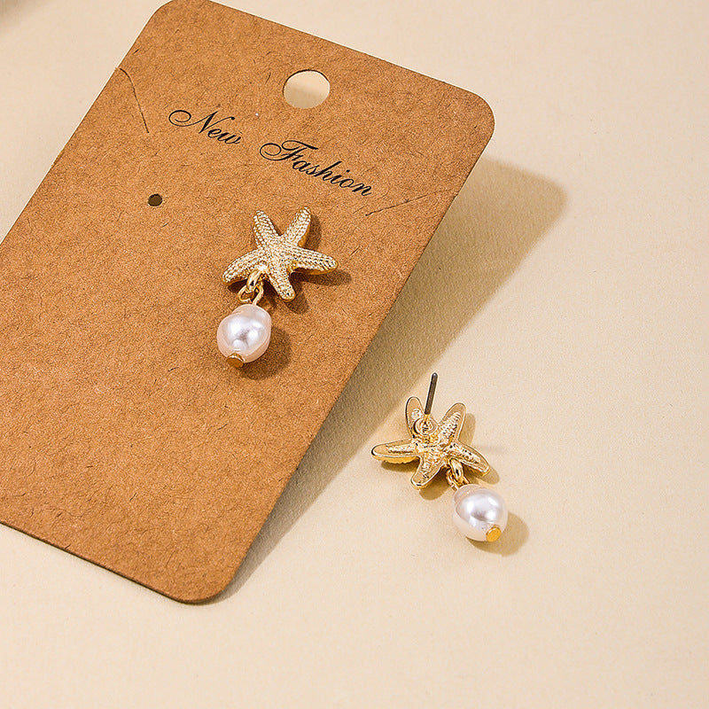 Wholesale temperament metal starfish pearl tassel ladies earrings