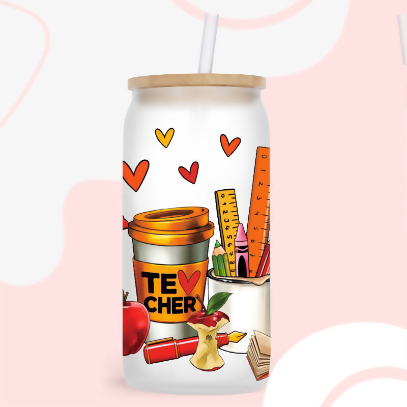 Wholesale Cute Cartoon Teacher Theme Drink 16oz Cup UV DTF Wraps