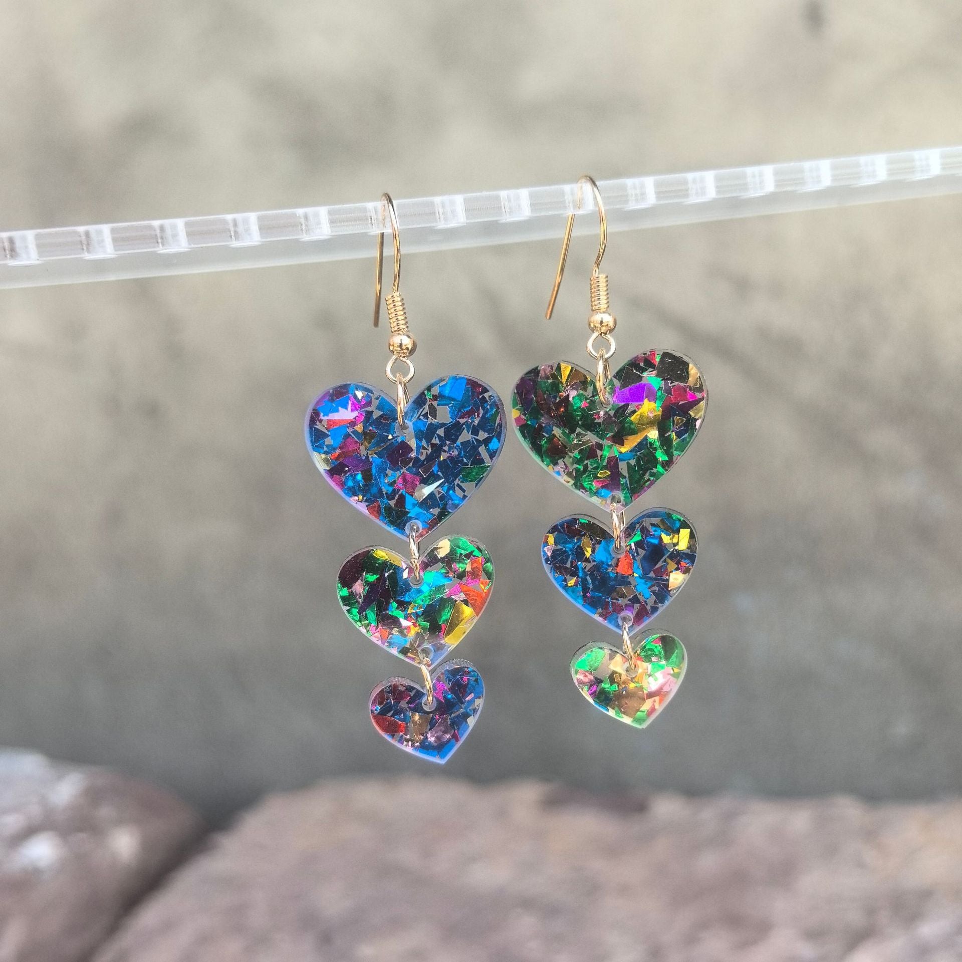 Wholesale Acrylic sequin asymmetrical heart-shaped triple personality simple retro earrings