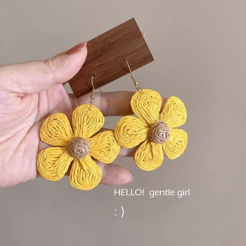Wholesale Beach holiday style straw sunflower earrings