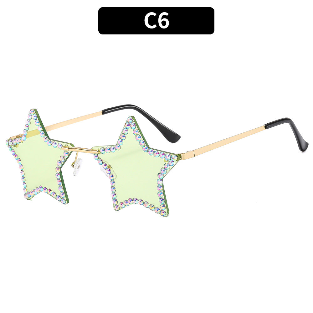 Wholesale Frameless Diamond Pentagram PC Sunglasses