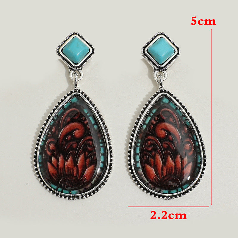 Wholesale Droplet Sunflower Turquoise Bohemian Vintage Earrings