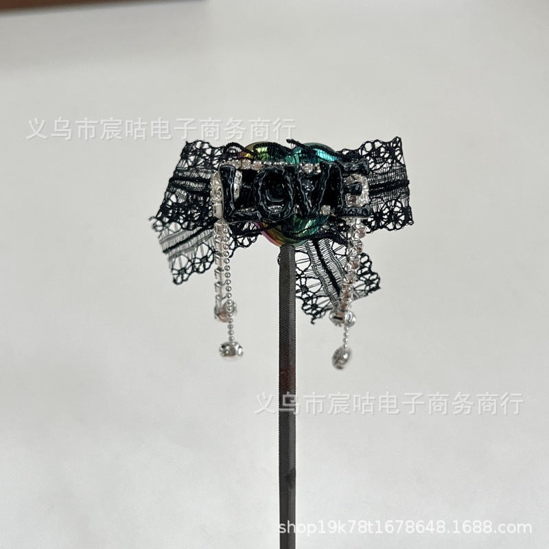 Wholesale Dark Black Peach Heart Diamond Chain Bow Lace Accessories