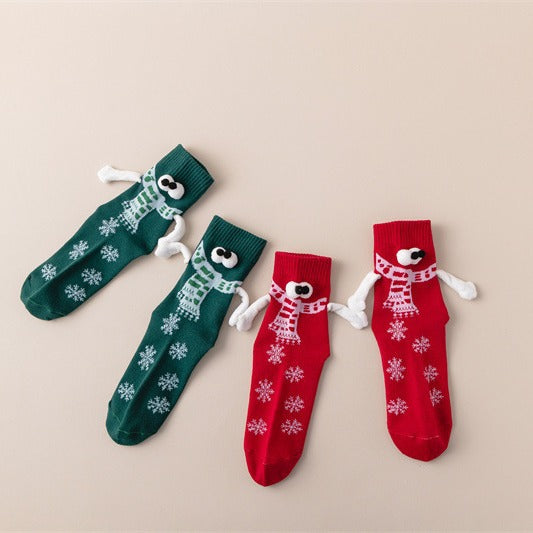 Wholesale Christmas couple warm magnetic mid-length socks